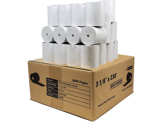 (32 Rolls - 55 GSM Coreless) 3 1/8 x 230 Thermal Paper Receipt Rolls fits all Clover POS Cash Register Printers SCP700 TSP100 TSP300 TSP400 TSP500...