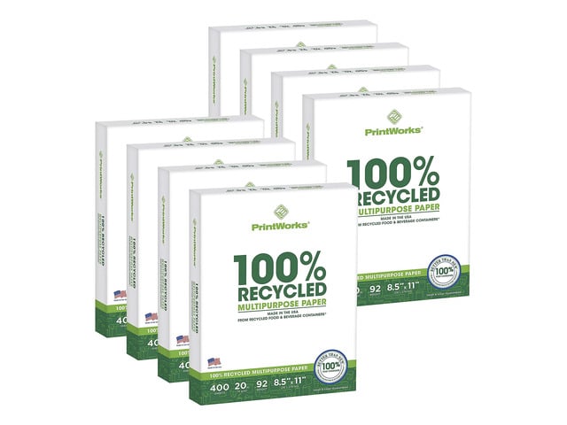 100% Recycled Printer Paper 8.5' x 11' White - 20 lb Copy & Multipurpose Computer Paper - 8 Packs, 3200 Sheets - Made in the USA - 92 Bright -...