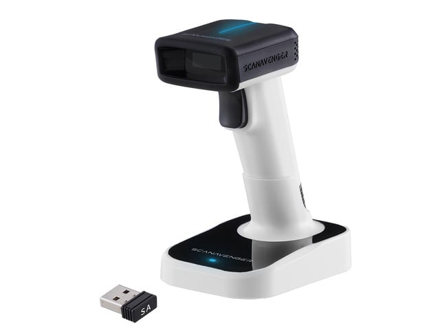 Wireless Portable 1D & 2D with Stand Bluetooth Barcode Scanner: Hand Scanner 3-in-1, Cordless, Rechargeable Scan Gun for Inventory - USB Bar Code/QR..
