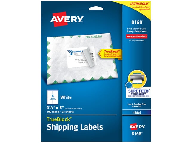 Shipping Address Labels, Inkjet Printers, 100 Labels,3-1/2 x 5, Permanent Adhesive,White, 5 Packs (8168)