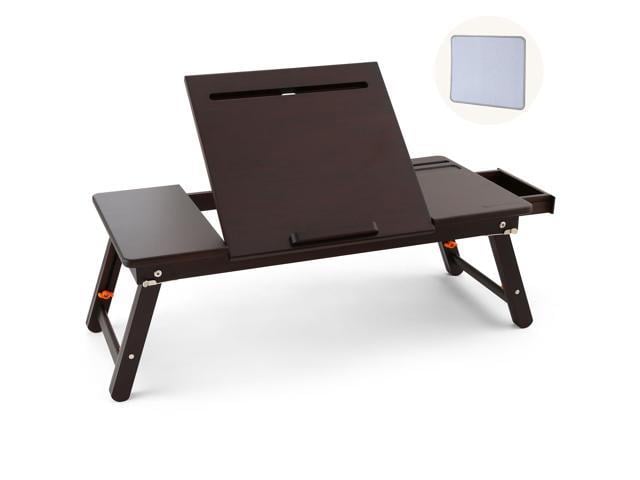 Laptop Bed Desk Bamboo Lap Table with Tablet Slot Height & Angle Adjustable Computer Lap Desk with Drawer Breakfast Serving Tray for Bed Floor,...