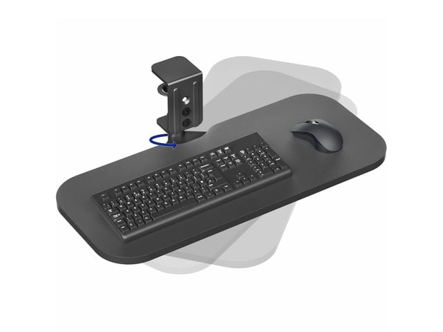 Clamp-on 23 x 10 inch Rotating Computer Keyboard and Mouse Tray, Extra Sturdy Desk Swivel Clamp, Ergonomic Typing, Black, MOUNT-KB04CB