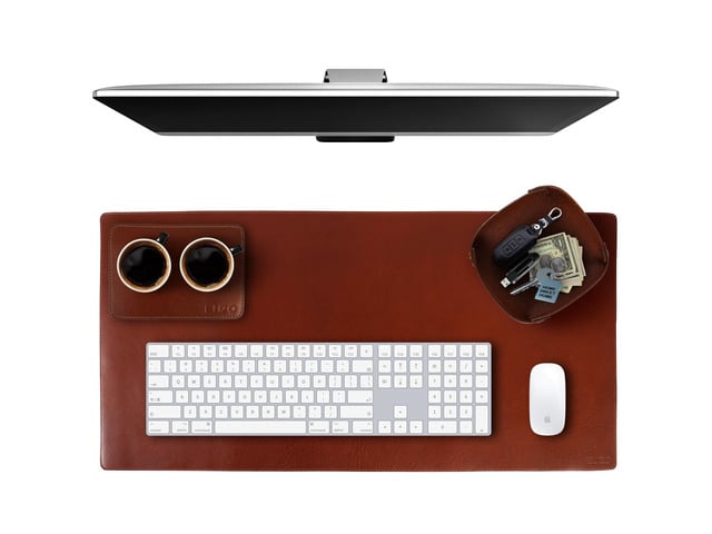 Leather Desk Pad Real Leather Desk Mat Thick (3mm) Double Layer (32x16) Cover Blotter Desk Protector Large Computer Mat for Keyboard Mouse Pad...