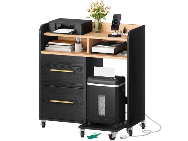 File Cabinet with Charging Station Printer Table Cabinet for Home Office, Printer Stand Cart, Fits A4, Letter, Legal Size Files, Office...