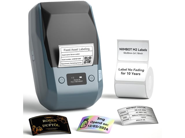 M2 Thermal Transfer Label Maker, Label No Fading for Office Lab Use 300DPI Label Printer, Labels Last 10 yrs No Fade For office, Garden, Lab,...