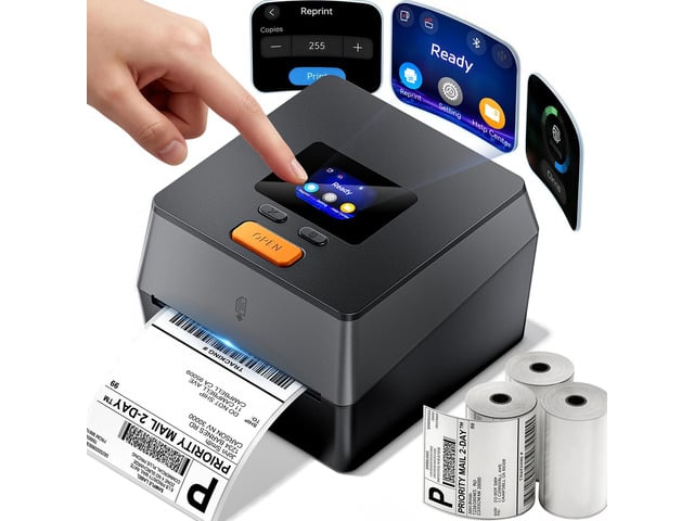 Shipping Label Printer with Touchable Screen & 3 Roll Labels D420D Thermal Printer 4x6 with Built-in Label Bin, Thermal Label Printers Come with...