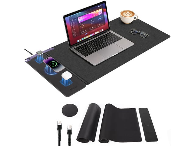 Wireless Charging Mouse Pad with 2nd Gen Tech, 3-in-1 25W Fast Charger, Replaceable Rubber & Microfiber Leather Desk Mat, Large Waterproof Desk Pad...