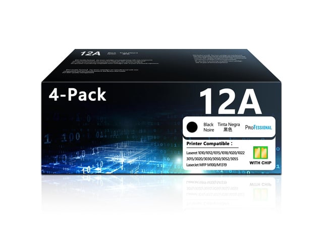 HP 12A Toner Cartridges Black 4 Pack 12A Replacement for HP12A 12A Q2612A Black Toner Compatible with HP Laserjet 1020 1022 1012 1010 1015 1018 1022n...