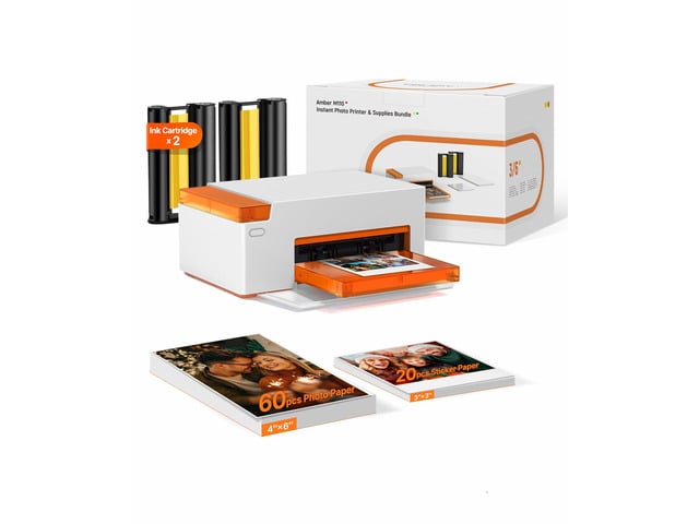 Amber M110 Bluetooth Photo Printer 80 Sheets, Portable Photo Printer for iPhone, Thermal Dye Sublimation, Picture Printer 60 Sheets 4x6 Paper & 20...