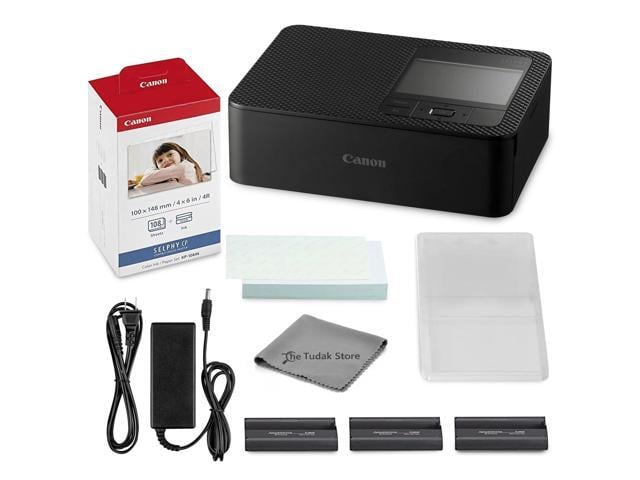 Selphy CP1500 Photo Printer Bundle (Black) with KP-108 Paper (108 Sheets) 3 Color Ink Cartridges & Tudak Cleaning Cloth Wireless Compact Dye-Sub...