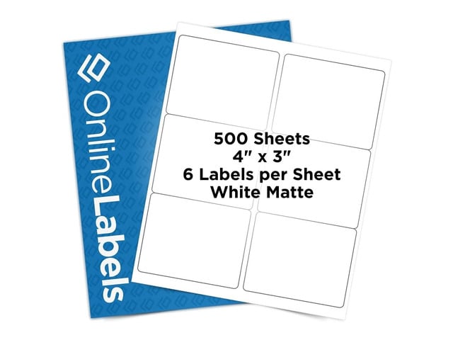 4 x 3 Rectangle Mailing Labels - Permanent, White Matte - Shipping, Wine, Product - Pack of 3,000-500 Sheets - Inkjet/Laser Printers