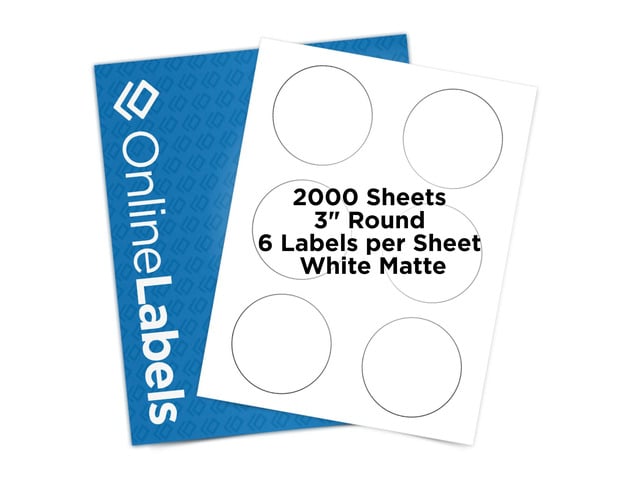 3 Inch Round Labels - Pack of 12,000 Circle Stickers, 2,000 Sheets - Inkjet/Laser Printer