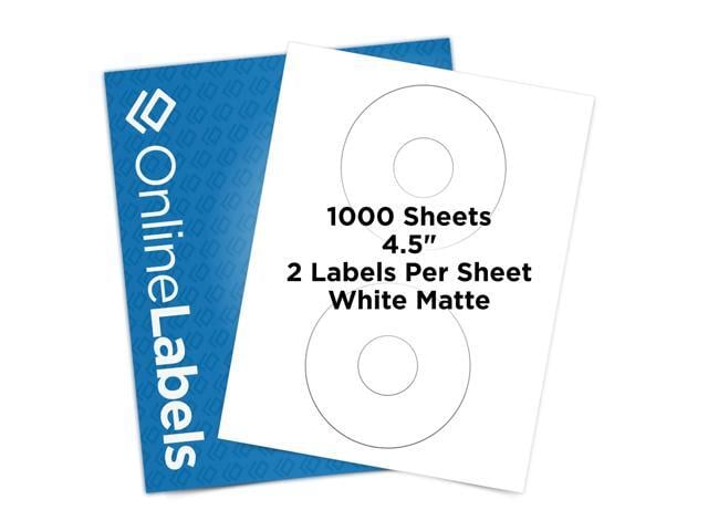4.5 Inch CD/DVD Labels - Pack of 2,000 CD/DVD Stickers, 1,000 Sheets - Inkjet/Laser Printer