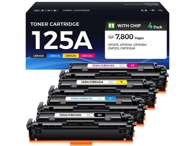 HP 125A Toner Cartridge Set 4-Pack High Yield Replacement for HP 125A Toner Compatible with HP Color LaserJet CP1215 CP1515n CP1518ni MFP CM1312...