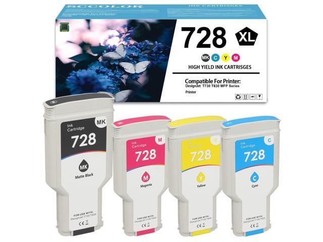 728 Ink Cartridges F9J68A F9K17A F9K16A F9K15A-4 Pack Replacement for DesignJet T830 MFP & T730 Large Format Plotter Printers,300-ml Matte...
