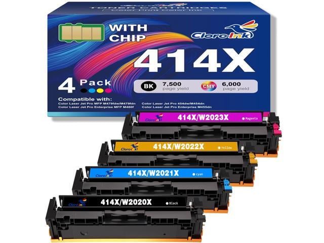 HP 414X Toner Cartridges 4 Pack with Chip Replacement for HP 414A 414X W2020X W2020A for Color LaserJet Pro MFP M479fdw M479fdn M454dw M454dn LaserJet...