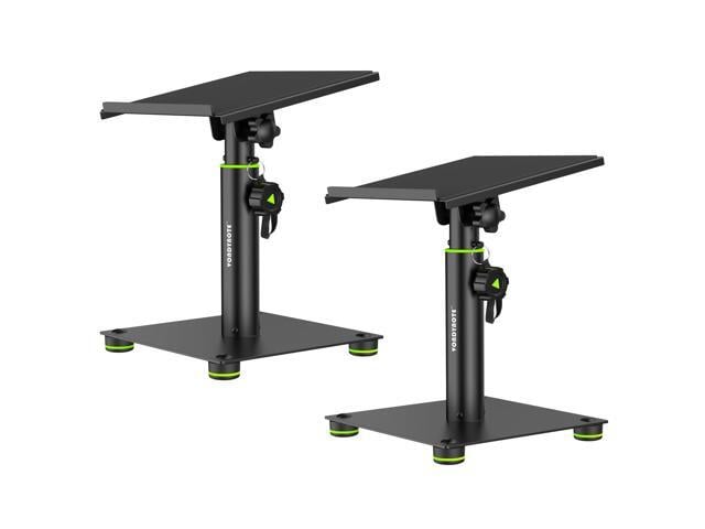 Desk Studio Monitor Stands 11'-16' Monitor Speaker Stands 12°Tilt Pair, Height Adjustable, Metal, For Studio Monitors Laptops or Projectors
