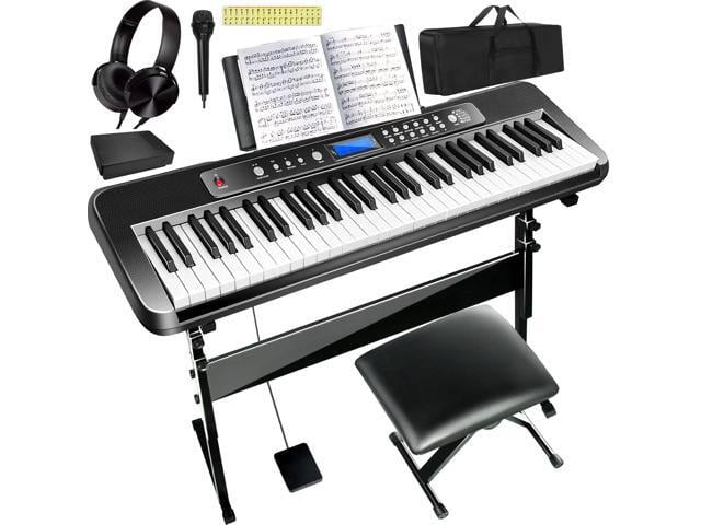 Pro 61-Key Electric Keyboard Piano w/LCD & Sustain Pedal, Full-Size Studio Keyboard w/Stand, Bench, Headphones, Mic, 200 Timbres/Rhythms, 80 Songs,...