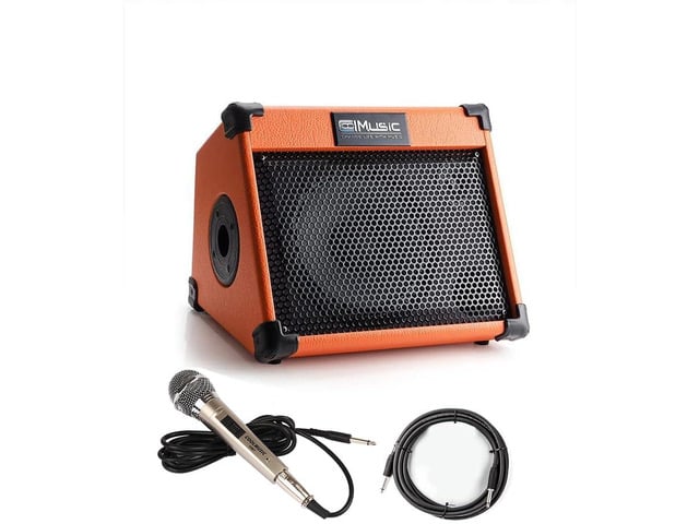 Acoustic Guitar Amplifier, 20 Watt Bluetooth Amp for Guitar Acoustic with Reverb Chorus Effect, 3 Band EQIncluding Microphone and Audio Cable