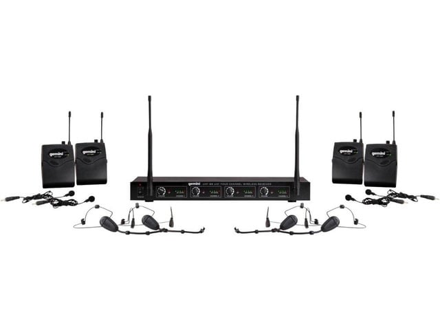 4-Mic UHF Wireless Headset & Lavalier System, 150ft (UHF-04HL) 4-mic UHF headset & lavalier system - 4 channels, 517-537 MHz - 150 ft range -...
