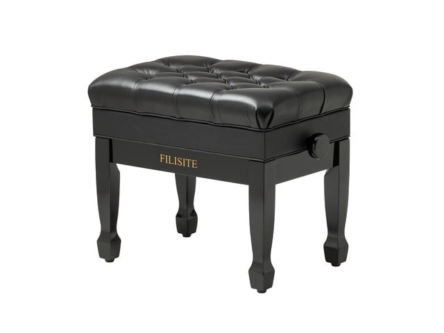 Genuine Leather Adjustable Piano Bench with Storage Compartment, Heavy Duty Solid Wooden Keyboard Stool with Padded Cushion Seat (Black)