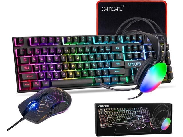 Gaming Keyboard and Mouse, Headset, Mouse Pad Combo, 10 RGB Backit Effects USB Wired LED Backlit Gaming Mouse and Keyboard Bundle Headset with...