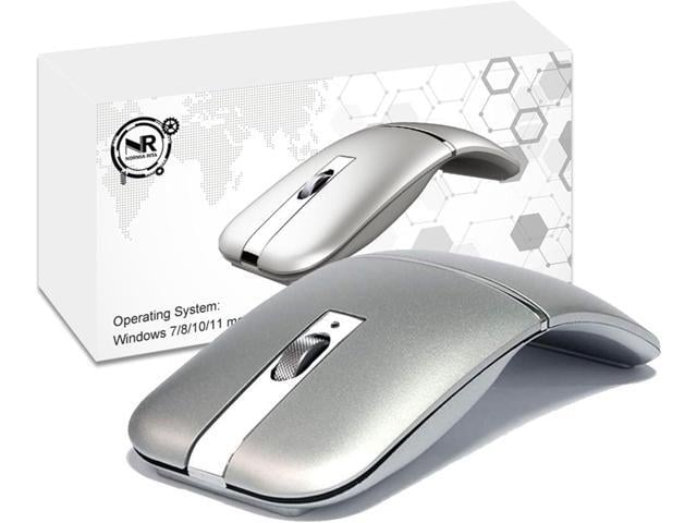 Foldable Arc Wireless Mouse Silent Click Bluetooth 5.3 and 2.4GHz Dual Modes Portable Curved Mouse for Home, Office, Travel (Silver)
