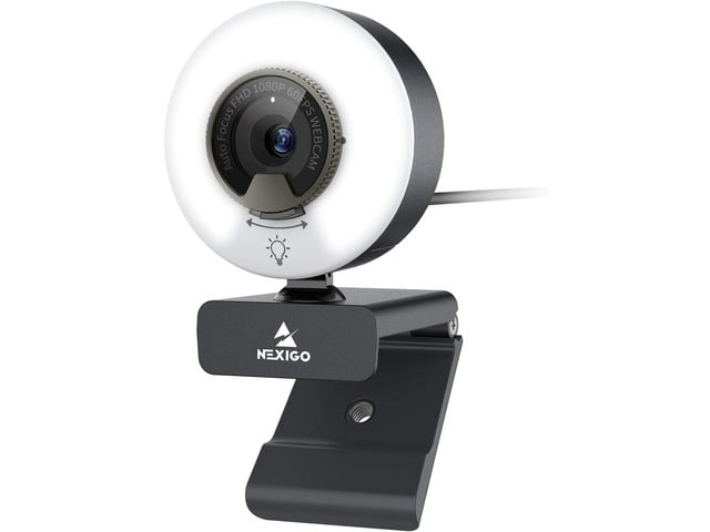 NexiGo N960E 1080P 60FPS Webcam with Light, Software Included, Fast AutoFocus, Built-in Privacy Cover, USB Web Camera, Dual Stereo Microphone, for...