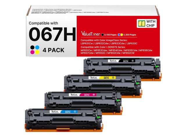 Canon 067H Toner Cartridge 4 Pack Replacement for Canon 067h Toner Cartridge Set Compatible for Canon 067, Color ImageCLASS LBP632Cdw MF653Cdw...