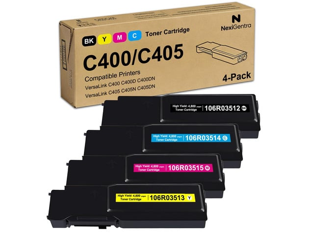 VersaLink C400 C405 Toner Cartridge High Yield 4-Pack 106R03512 106R03513 106R03514 106R03515 Black Cyan Magenta Yellow Compatible for Xerox Versa...