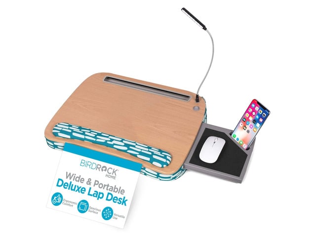 Deluxe Lap Desk with Pillow Cushion and Wrist Rest - Padded Laptop Desk for Bed, USB Light and Mouse Pad, With Reading Light, Soft Table for Home,...