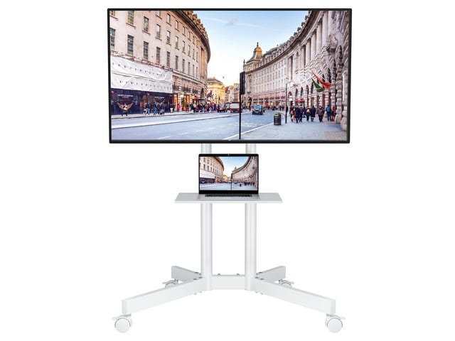 Rolling TV Stand with Tilt, Mobile TV Cart for 3285 Inch TVs, White Portable Stand with Laptop Shelf, Locking Wheels, Outdoor TV Stand for LED...