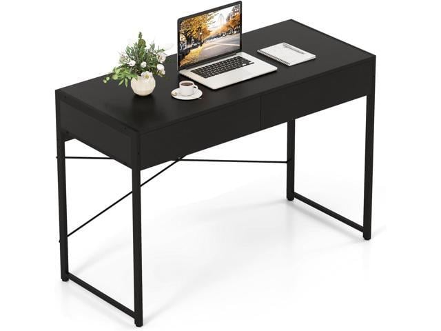GOFLAME 44 Inch Computer Desk with 2 Drawers, Home Office Desk with Metal Frame, Small Study Writing Workstation with Storage, PC Laptop Table for...