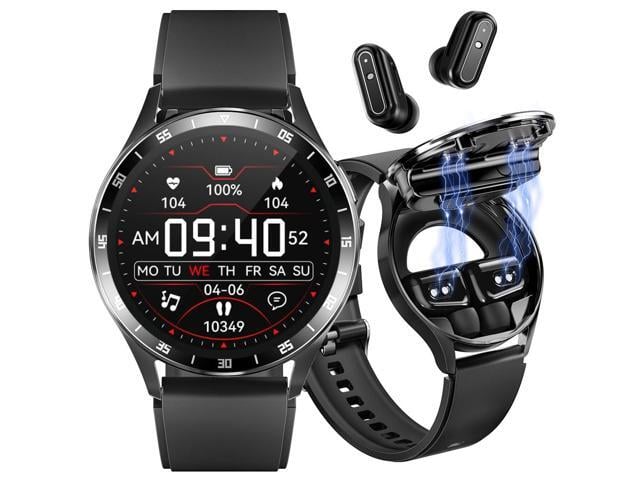 Smart Watch with Earbuds, 1.32 Inch Round Fitness Watch X10, 2 in 1 Bluetooth Watch with Step,Calories,Sleep Monitor,Heart Rate Blood Pressu-re...
