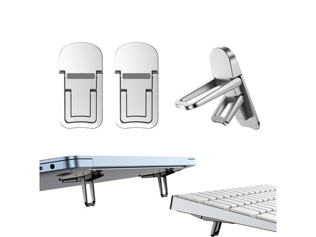 2PCS Metal Mini Foldable Laptop Stand, Portable Computer Keyboard Riser with 2 Adjustable Angles, Self-Adhesive Invisible Notebook Stand and...