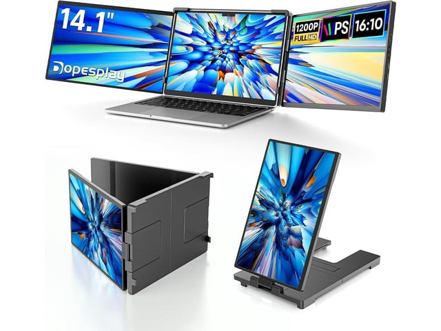 Laptop Screen Extender, 14' Triple Portable Monitor for Laptop, FHD 1200P IPS Screen Extender Monitors for 14'-17.3' Carry a USB flash drivePlug &...