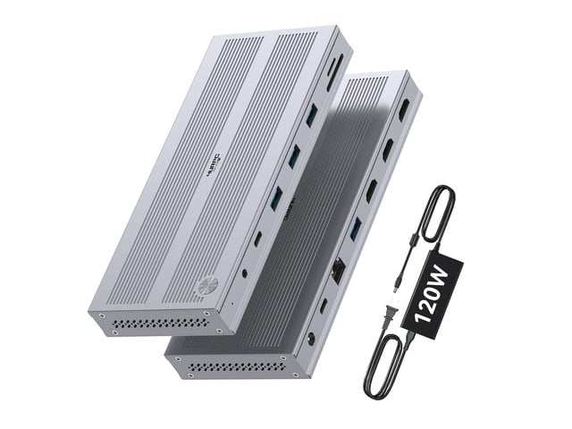 Apple Displaylink Docking Station 3 Monitors with 120W Power Adapter, 14-in-1 Laptop Dock for MacBook M1/M2/M3/M4/Windows, 3XHDMI, 5 USB Ports, Ethernet,...