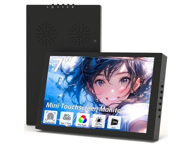 Small Monitor Touchscreen 7 Inch HD 1280x800 Type C HDMI Ports Mini Portable Monitor IPS LED Display for PC Laptop Ras Pi, Built-in Speakers