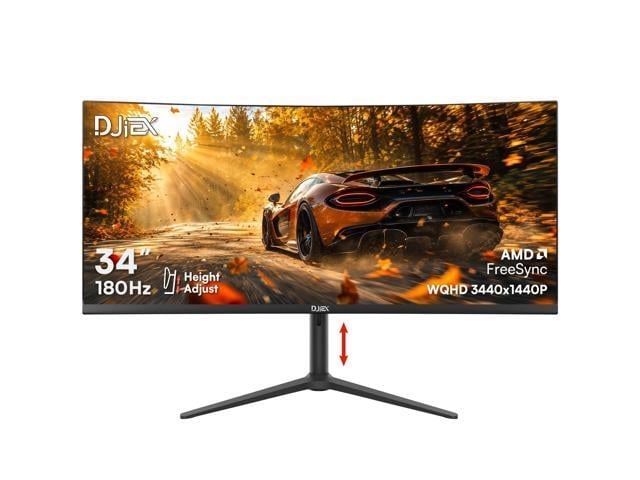 34 Inch Ultrawide Curved Gaming Monitor, 180Hz, Height Adjustable WQHD 3440x1440, 1500R, 4000:1, 127% sRGB, FreeSync, 16.7M, Curvature & 178°...