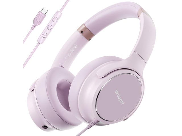 USB C Wired Over-Ear Headphones with Microphone Volume Control, Share Port, Adjustable Headband Foldable Stereo Headset for Adult/Teens for...