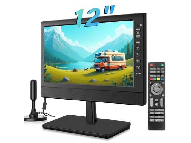 12Portable Flat Screen TV,Small TV with Digital Tuner-HDMI-USB-Headphone Jack-AC/DC-12V Input-Use Kitchen-Caravan and Monitor