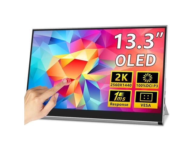 OLED Portable Touch Monitor 13.3' 2K for Laptop/PC External Display 100% DCI-P3, 10-Bit Color, 1ms, Ultra-Slim w/Kickstand, USB-C & HDMI