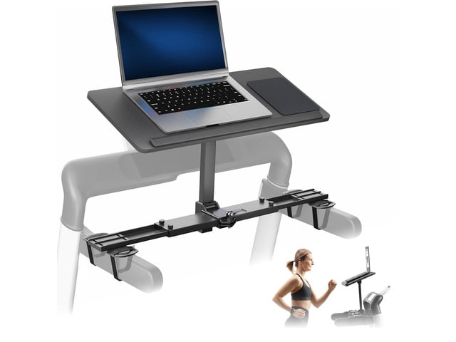 Wooden Laptop Treadmill Desk, Tilting Ergonomic Notebook Mount Stand with Mouse Pad and Wrist Support, Fits Both Round and Square Handlebars,...