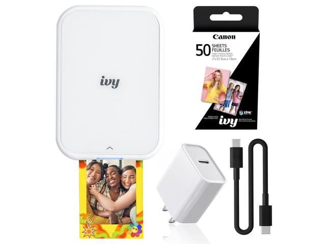 Ivy 2 Mini Photo Printer (5452C018) Bundle For iOS & Android, ZINK 2x3 Sticky-Back Photo Prints, Compact Travel Size Bluetooth 50 Sheets + More