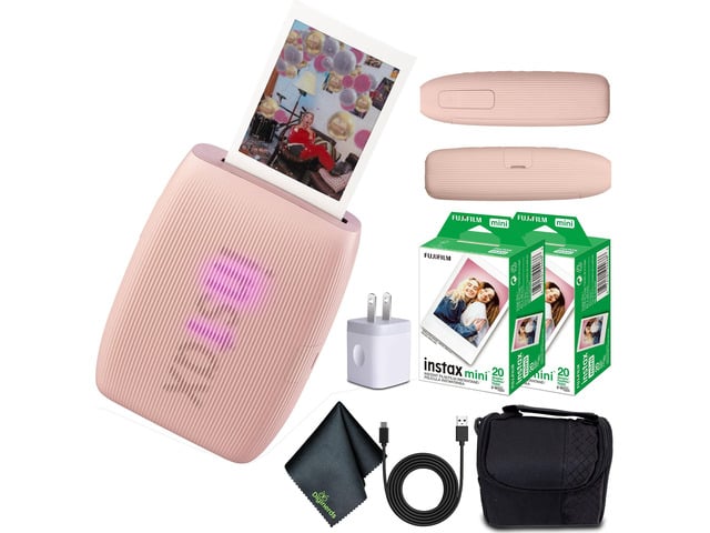 INSTAX MINI Link 3 Smartphone Printer (Rose Pink) 40-Photo Bundle For Mobile Photos, Parties & Scrapbooks Includes Camera Bag, Cleaning Cloth