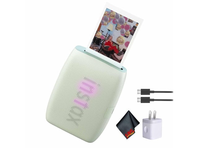 INSTAX MINI Link 3 Smartphone Printer (Sage Green) Bundle For Mobile Photos, Parties & Scrapbooks Includes Cleaning Cloth, USB-C Cable