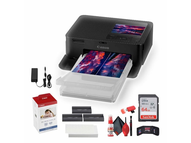 SELPHY CP1500 Wireless Photo Printer with Cleaning Kit (Black) Bundle For Mobile Printing + Memory Card + More