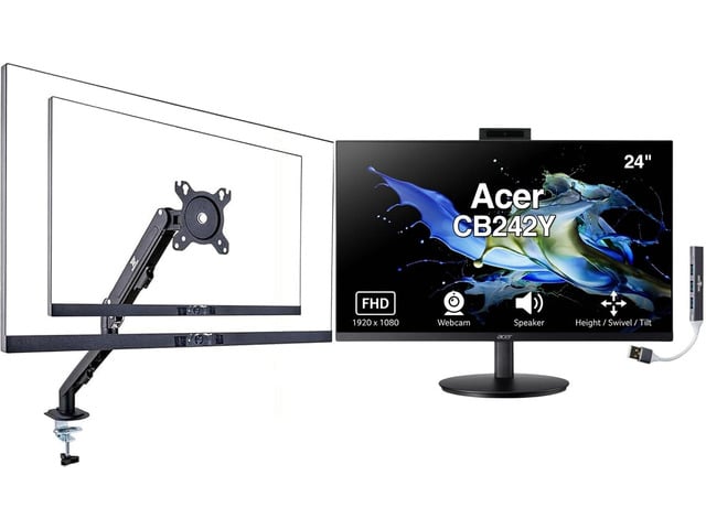 AMD 24' 1080P IPS Conferencing Monitor, Adjustable Height/Swivel/Tilt FHD Webcam, AMD Free Sync, Built-in Speakers, Anti-Glare, HDMI/VGA & DKZ USB...
