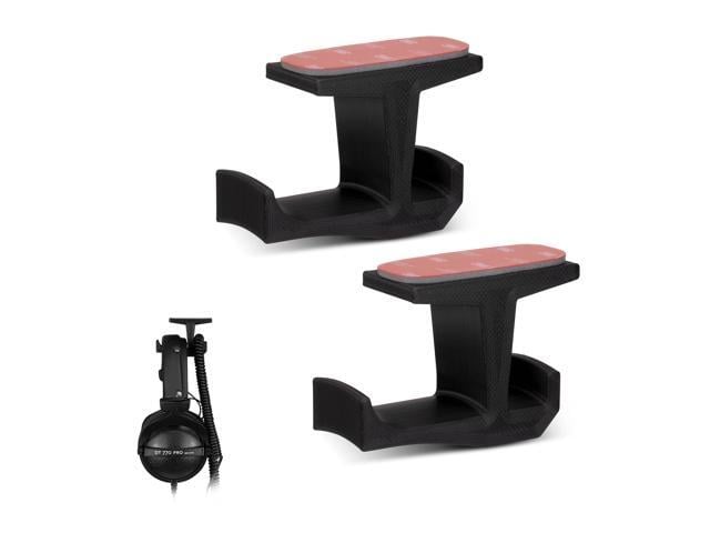 BigJ Under Desk Headphone Stand (2 Pack) Hanger Holder Mount for Headphones, Gaming Headsets, Mobiles Accessories, Stick On, No Screws (Black)