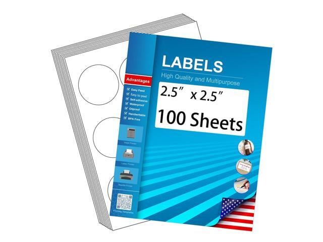 2.5' Circle Sticker Labels, Round Printable Sticker to Write On, Sticker Paper for Inkjet Printer, (9 Labels/Sheet), 100 Sheets